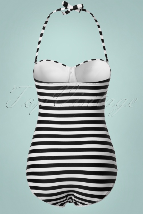 Belsira - Nancy Stripes Halter Swimsuit Années 50 en Noir et Blanc 6