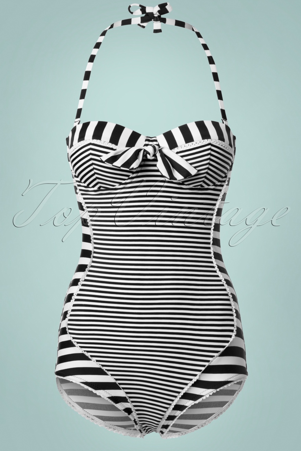 black and white striped bathing suit