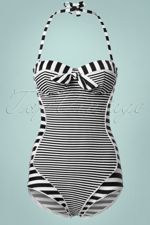 Belsira - Nancy Stripes Neckholder-Badeanzug in Schwarz und Weiß 2