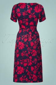 Dolly and Dotty - 50s Daisy Floral Pencil Dress in Navy 2