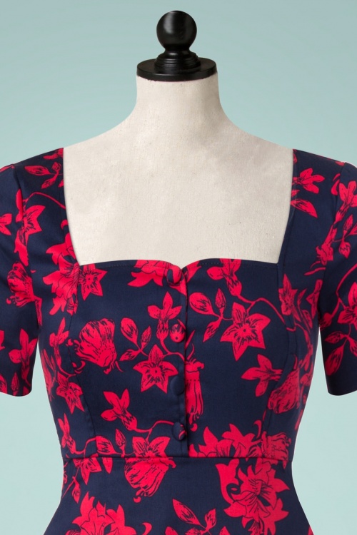 Dolly and Dotty - 50s Daisy Floral Pencil Dress in Navy 3