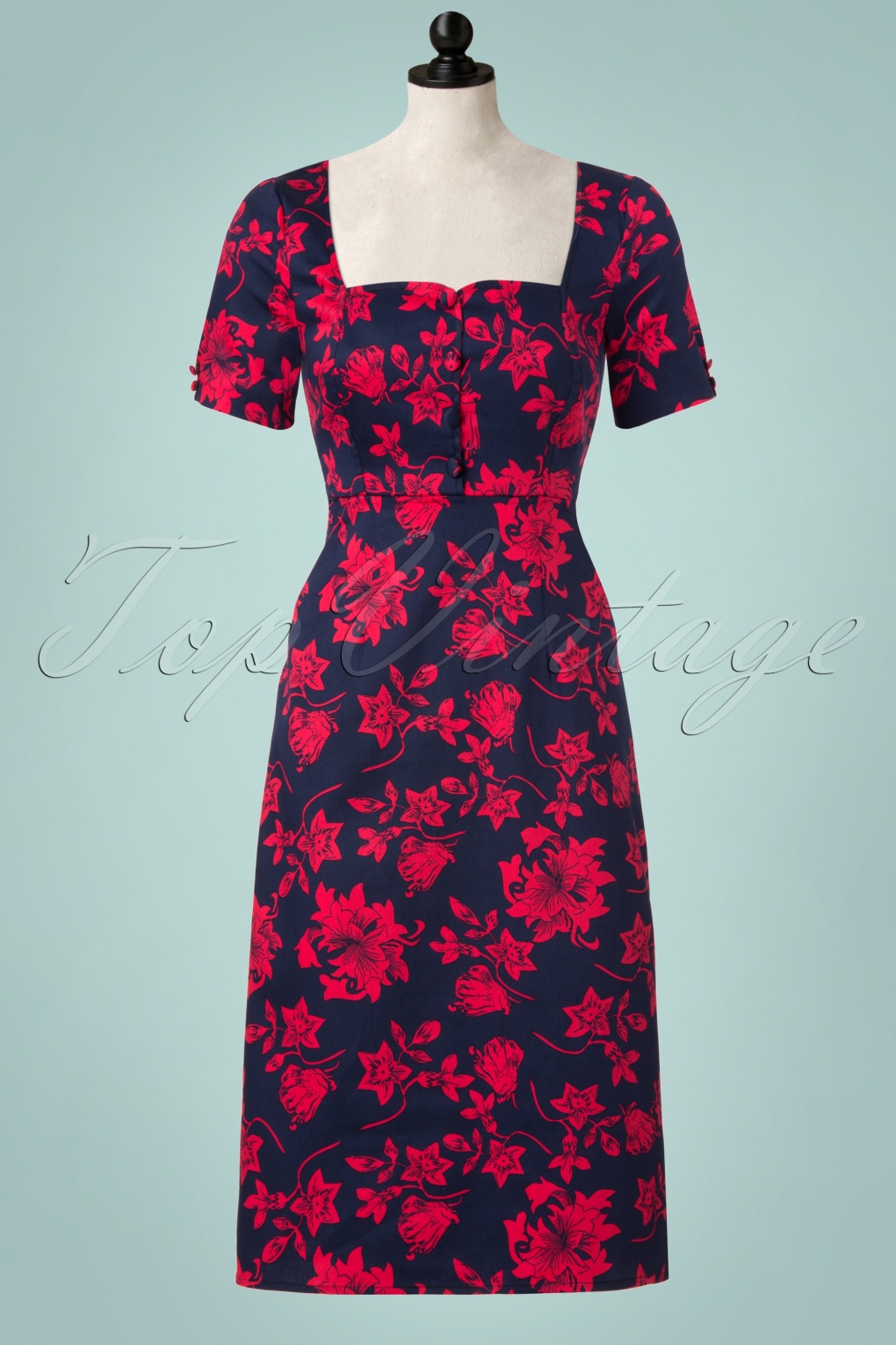 navy and red floral dress