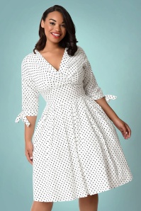 Unique Vintage - 50s Diana Dotted Swing Dress in White 5