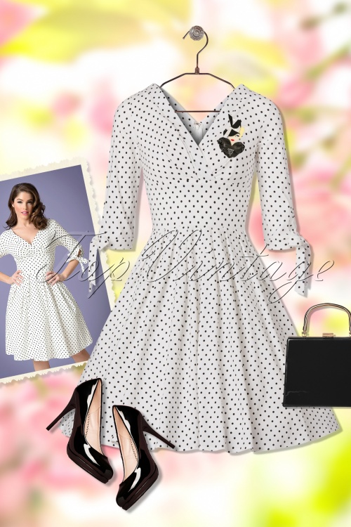 Unique Vintage - 50s Diana Dotted Swing Dress in White 12