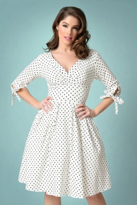 Unique Vintage - 50s Diana Dotted Swing Dress in White 4