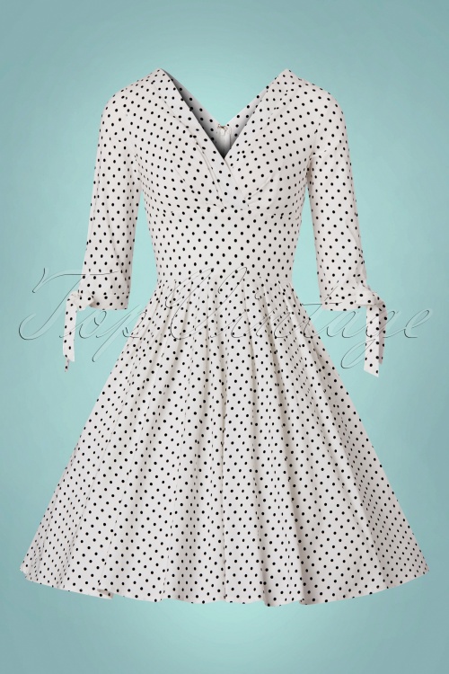 Unique Vintage - Diana Gepunktetes Swing-Kleid in Weiß 3
