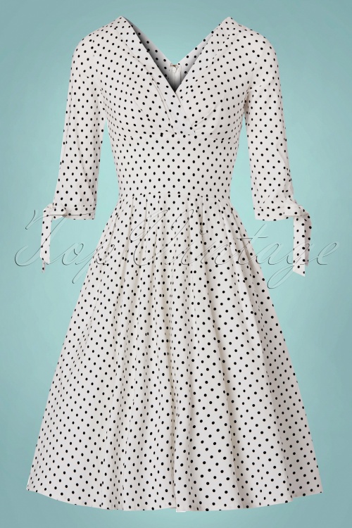 Unique Vintage - 50s Diana Dotted Swing Dress in White 2