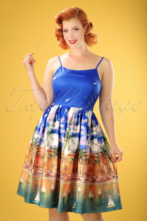 Lindy Bop - Marlene France Swing Dress Années 50 en Bleu