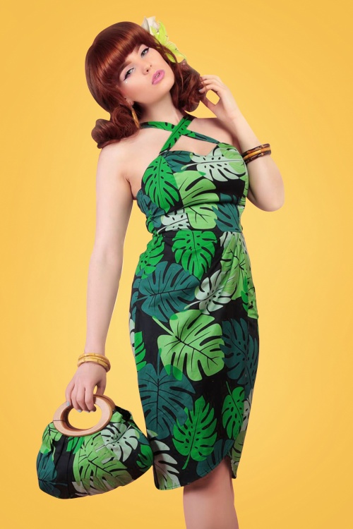 Collectif Clothing - Mahina Tahiti Palm Sarong-jurk in groen 9