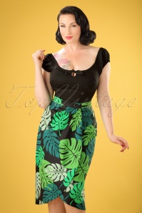 Collectif Clothing - 50s Kala Tahiti Palm Sarong Skirt in Green