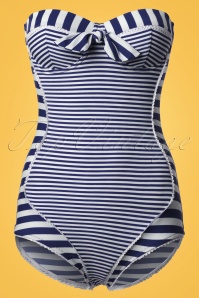 Belsira - Nancy Stripes halterbadpak in marineblauw en wit 3