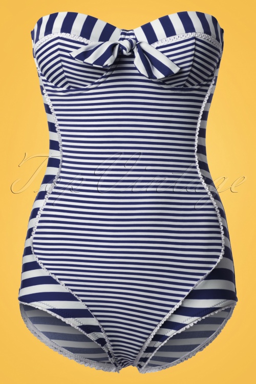 Belsira - 50s Nancy Stripes Halter Swimsuit in Navy and White 3