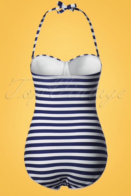 Belsira - Nancy Stripes Halter Swimsuit Années 50 en Bleu Marine et Blanc 7