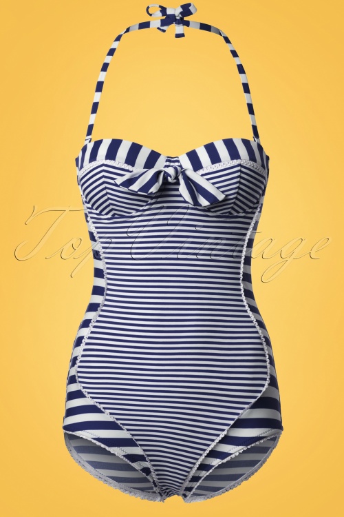 Belsira - Nancy Stripes halterbadpak in marineblauw en wit 2