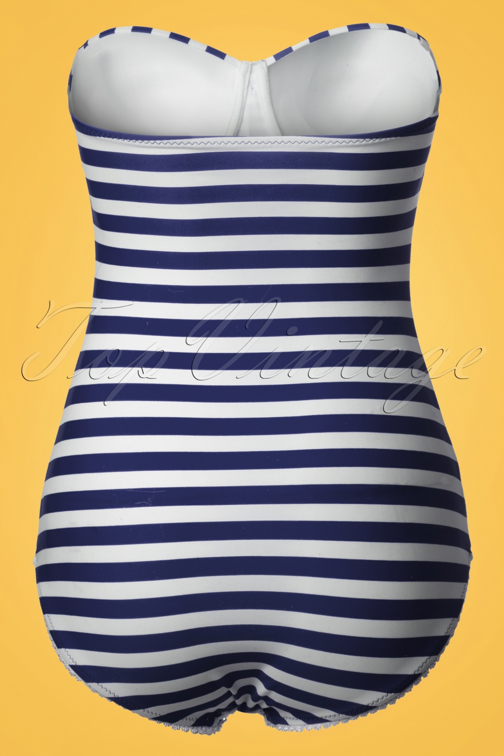 50s Nancy Stripes Halter Swimsuit In Navy And White 4864