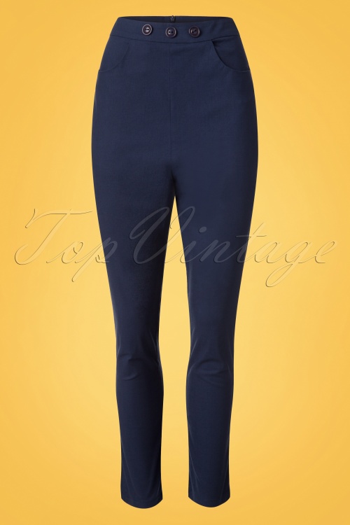 Collectif Clothing - Talis Cigarette Trousers Années 50 en Blue Marine 2