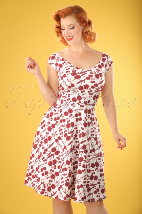 Vintage Chic for Topvintage - Emma Cherry Swing-Kleid in Weiß