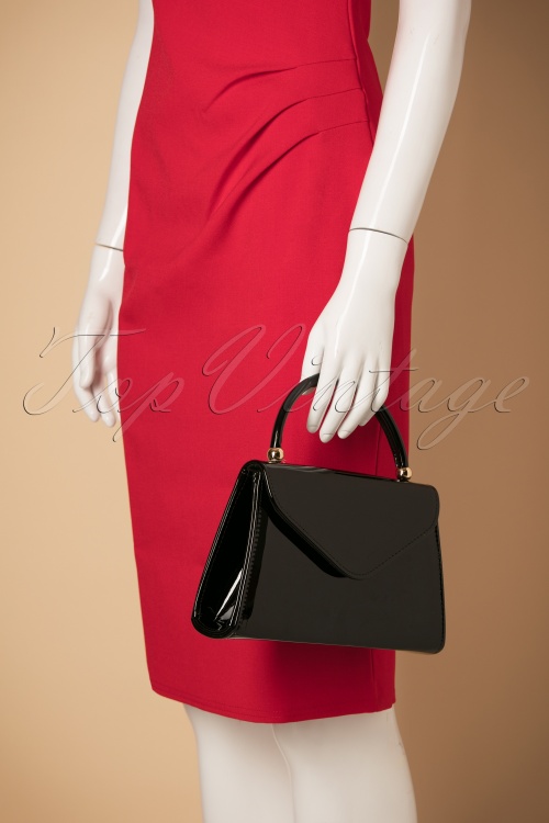 La Parisienne - 60s Lillian Lacquer Flap Bag in Black 7