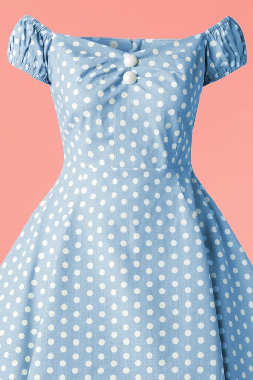 Collectif Clothing - Dolores Polkadot Doll Swing Dress Années 50 en Bleu Azuré et Blanc 4