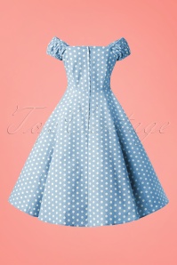 Collectif Clothing - Dolores Polkadot Doll Swing Dress Années 50 en Bleu Azuré et Blanc 7