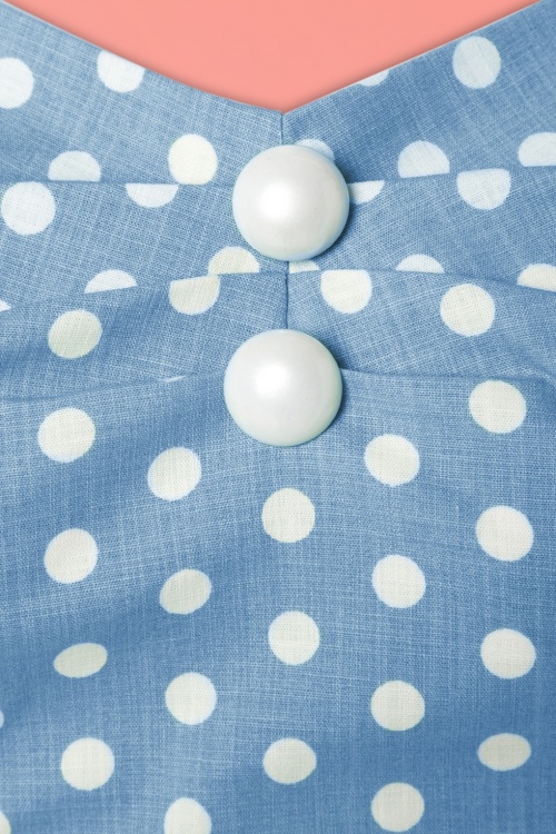 Collectif Clothing - 50s Dolores Polkadot Doll Swing Dress in Dusky Blue and White 5