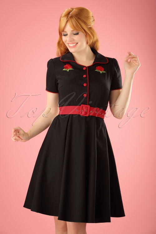 Dolly and Dotty - 50s Sherry Roses Diner Dress in Black