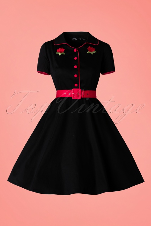 Dolly and Dotty - Sherry Roses Diner-Kleid in Schwarz 3