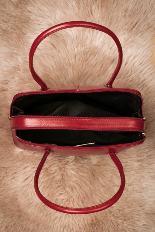 VaVa Vintage - Classic Bag Années 70 en Cuir véritable Rouge cerise 6