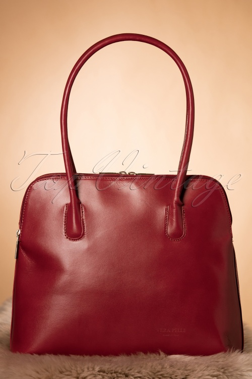 VaVa Vintage - Classic Bag Années 70 en Cuir véritable Rouge cerise 5