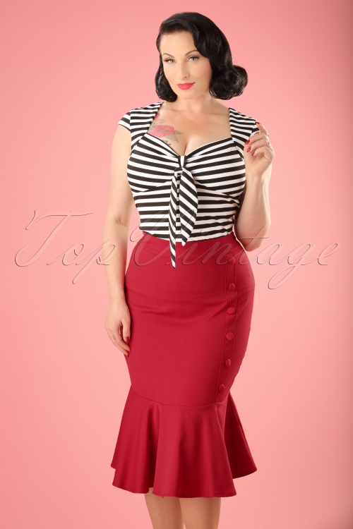 Banned Retro - 50s History Repeats Pencil Skirt in Wine Red
