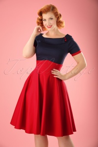 Dolly and Dotty - 50s Darlene Swing Dress in Navy and Red