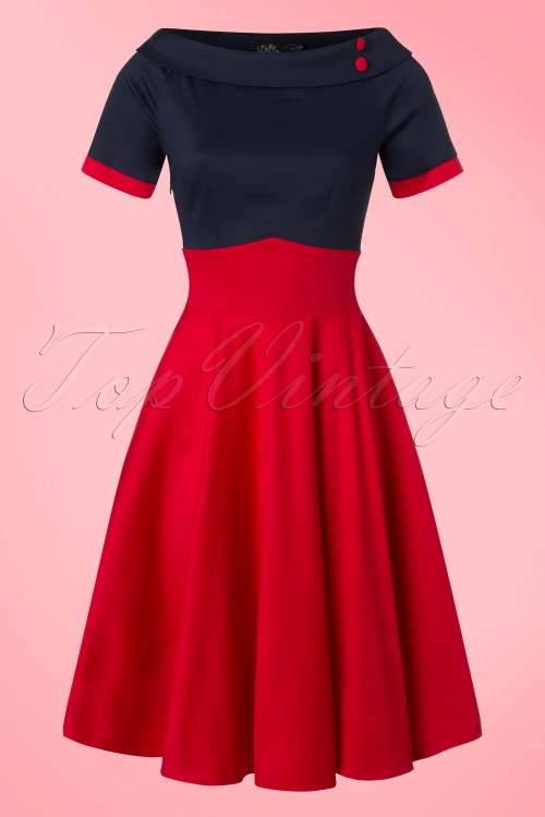 Dolly and Dotty - 50s Darlene Swing Dress in Navy and Red 2