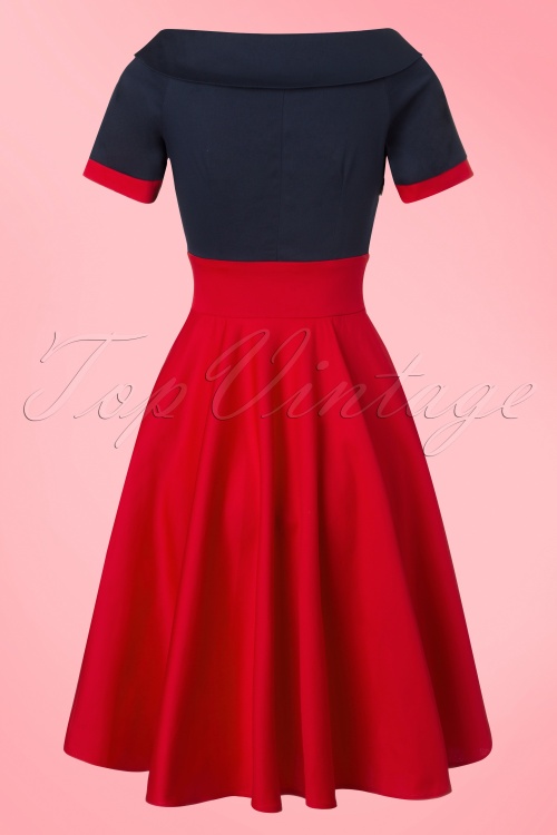 Dolly and Dotty - 50s Darlene Swing Dress in Navy and Red 6