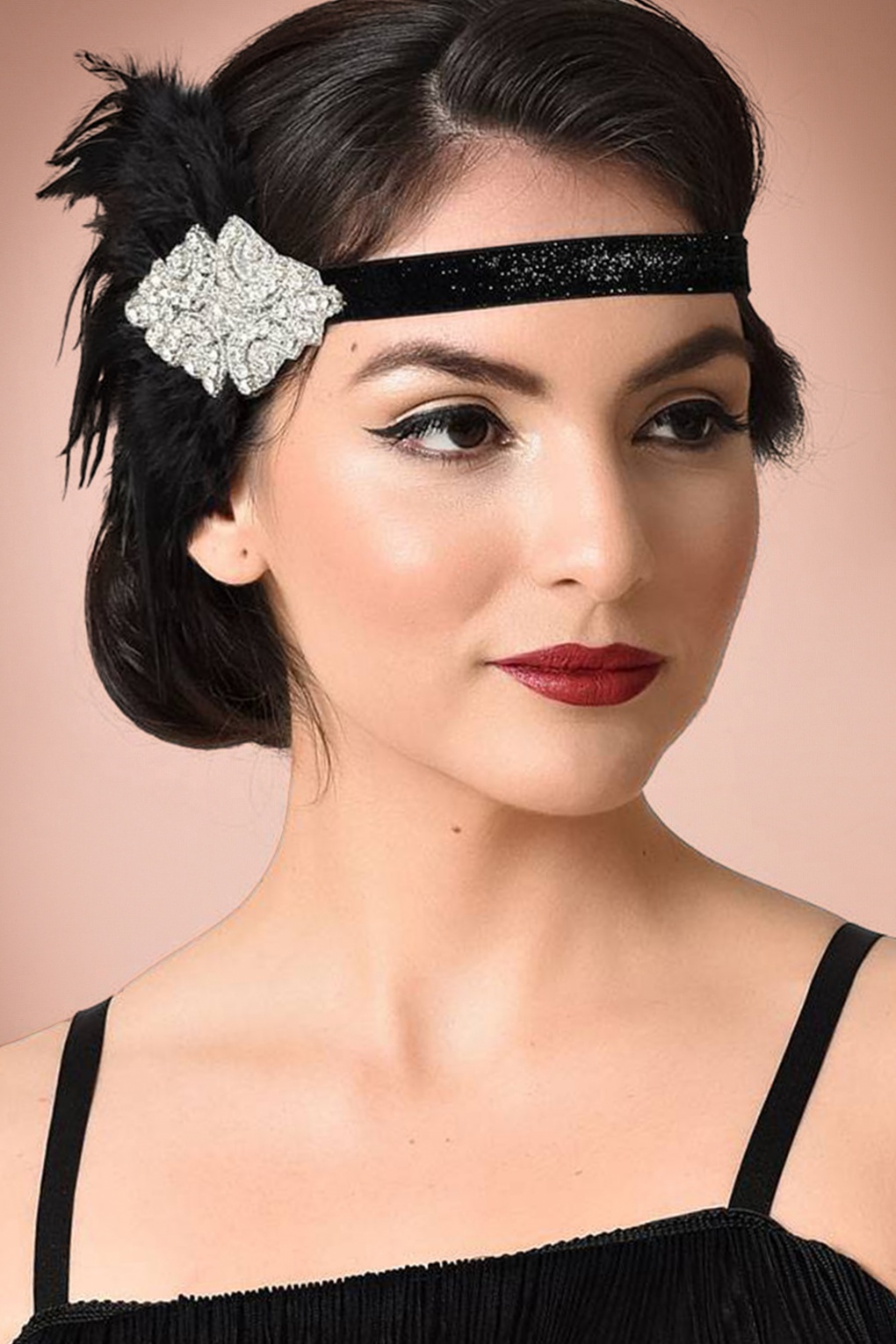 20s Gladys Coque Feather Headband in Black