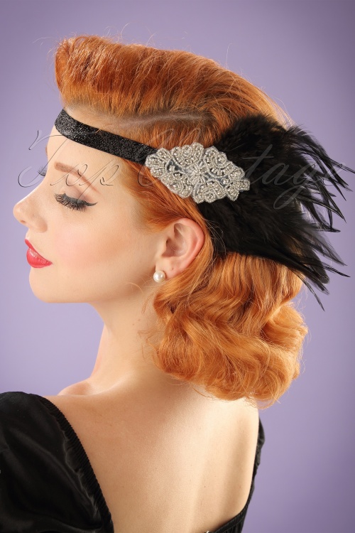 Unique Vintage - 20s Gladys Coque Feather Headband in Black 4