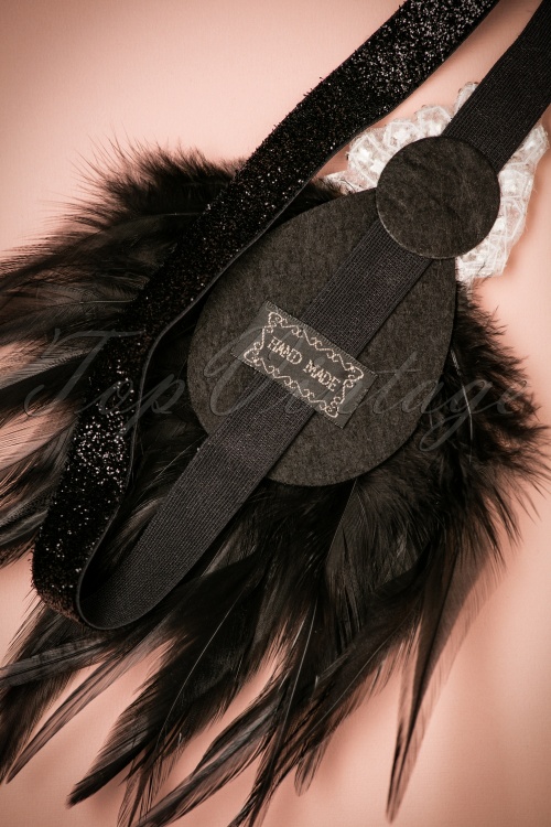 Unique Vintage - Gladys Coque Feather Stirnband in Schwarz 5