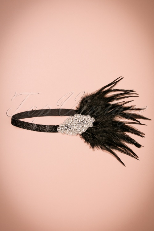 Unique Vintage - 20s Gladys Coque Feather Headband in Black 2