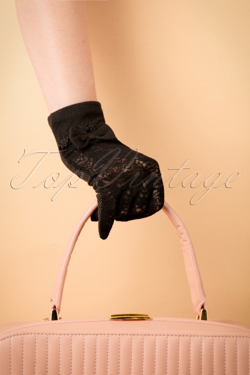 Unique Vintage - Ruth Lace Gloves Années 40 en Noir 3