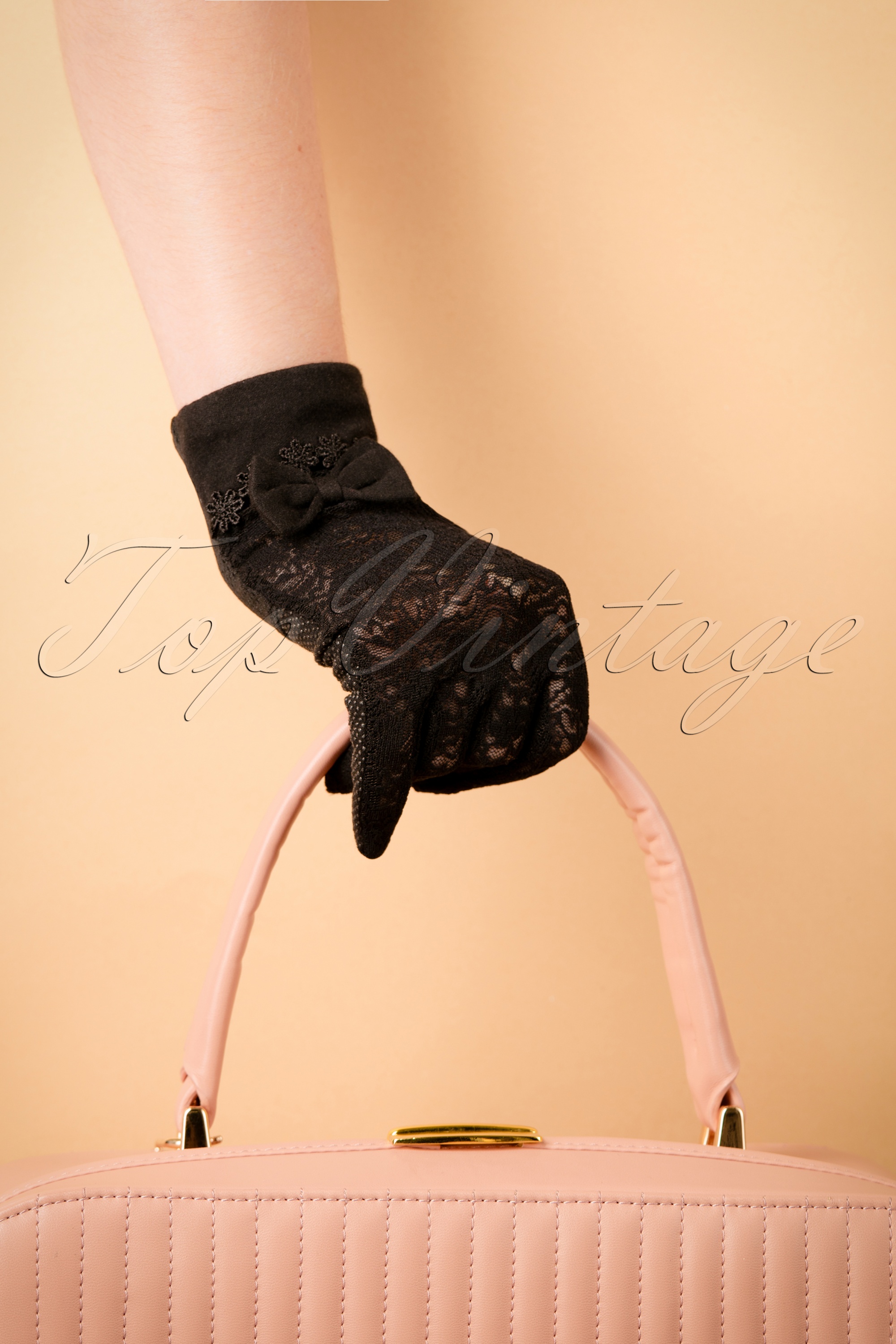 Unique Vintage - Ruth kanten handschoenen in zwart 3