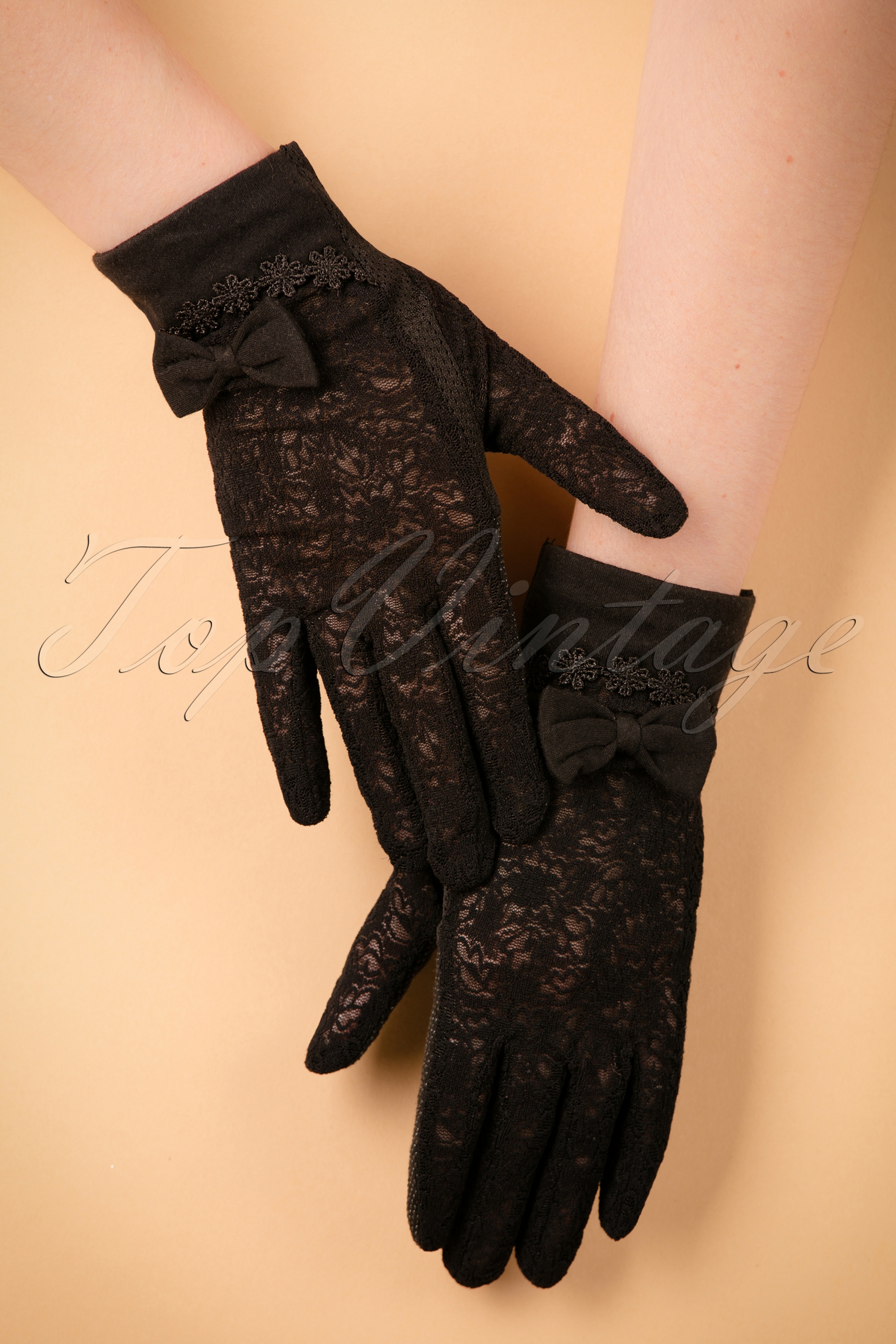 Unique Vintage - Ruth kanten handschoenen in zwart