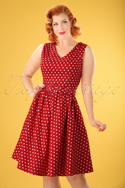 50s Wendy Polkadot Swing Dress in Red