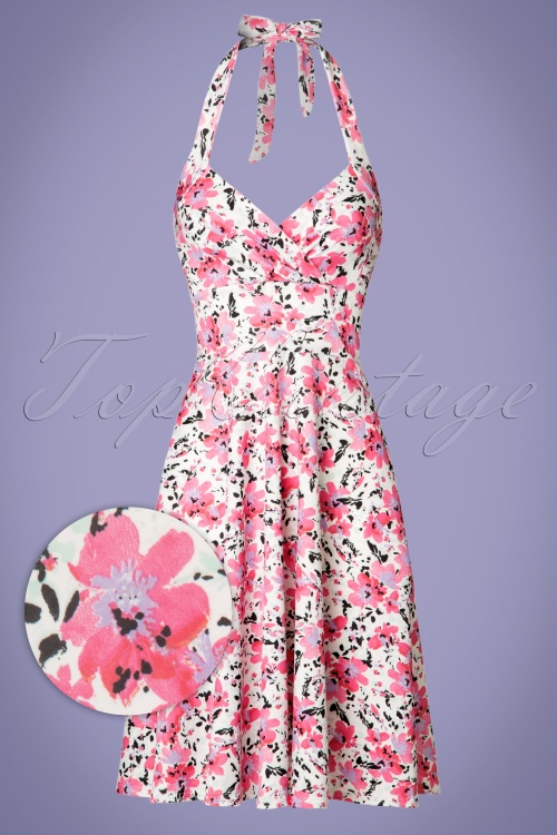 Vintage Chic for Topvintage - Yolanda Floral Neckholder-Kleid in Elfenbein 2