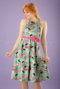 Lindy Bop - Cherel Flamingo-Swing-Kleid in Blaugrün