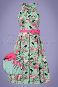 Lindy Bop - 50s Cherel Flamingo Swing Dress in Teal 2
