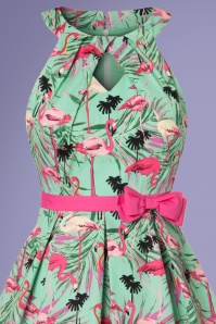 Lindy Bop - 50s Cherel Flamingo Swing Dress in Teal 3