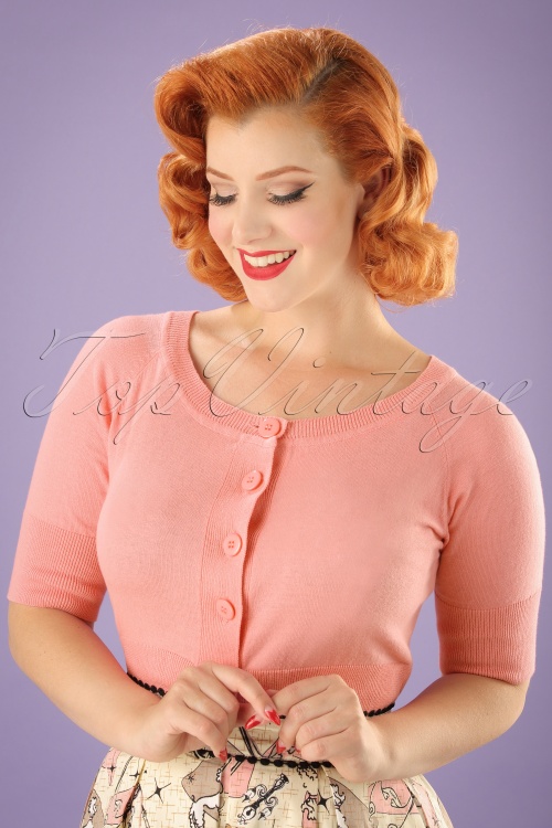 Banned Retro - 50s Raven Cardigan in Light Pink