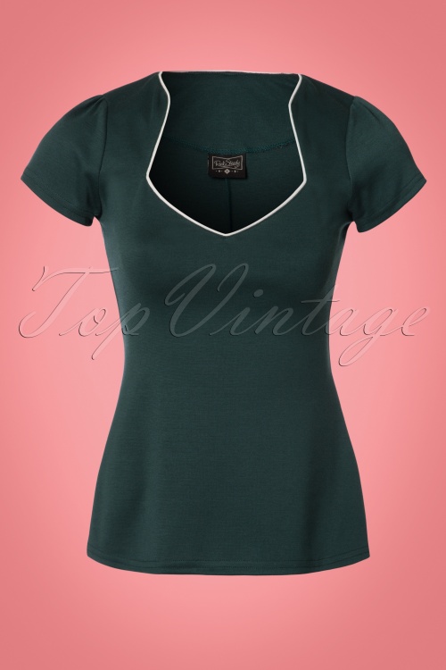 Steady Clothing - 50s Sophia Piped Top in Hunter Green 2