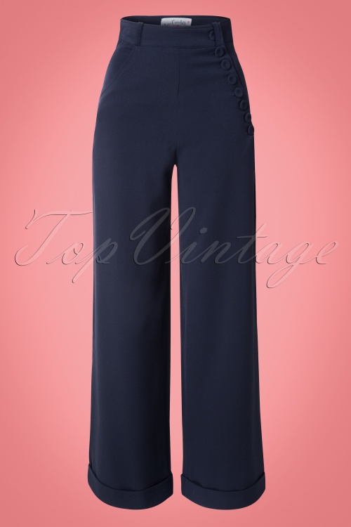 Miss Candyfloss - 40s Nicolette High Waisted Swing Trousers in Navy