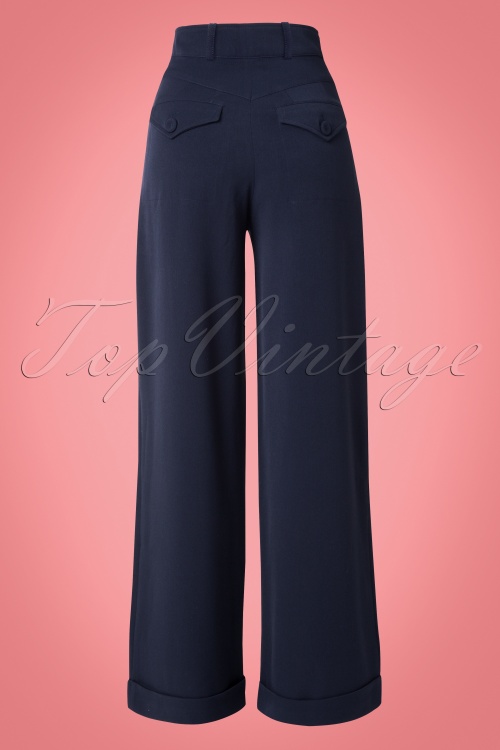 Miss Candyfloss - 40s Nicolette High Waisted Swing Trousers in Navy 2