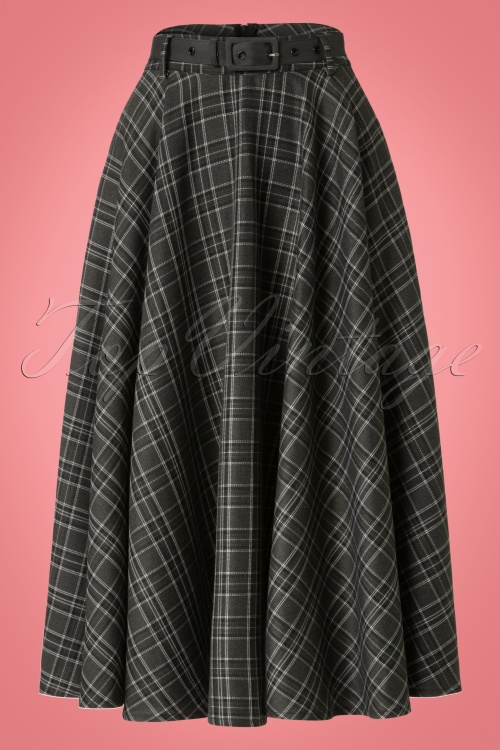 Vixen - 50s Bridget Tartan Flare Skirt in Grey 2